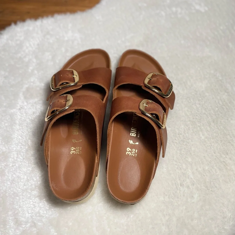 Birkenstock Brown Two-Strap Buckle Sandals